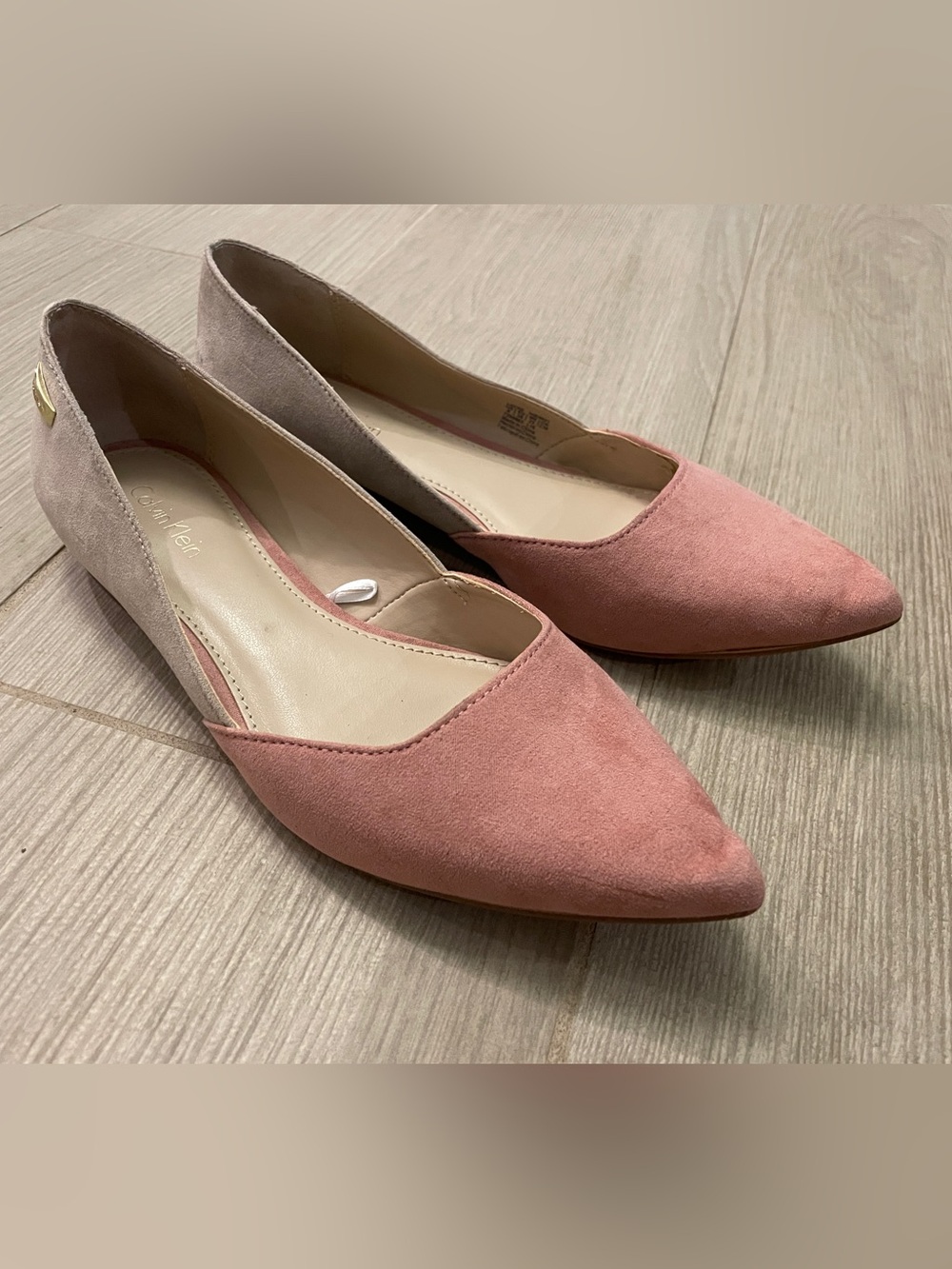 Calvin Klein Lacee Two-Tone Dusty Pink and Tan Suede Pointed Flats